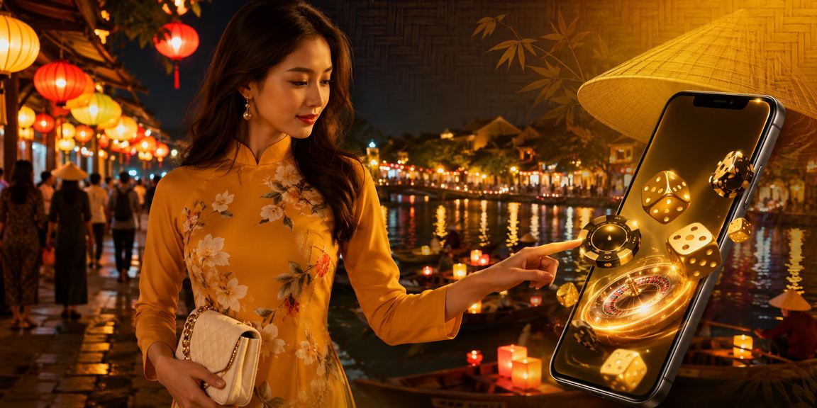 Người dùng trải nghiệm mobile casino trong không gian truyền thống Hội An